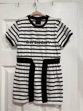 Givenchy Black & White Striped Logo Kids Dress